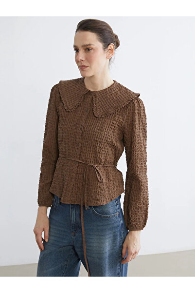 LC Waikiki Peter Pan collar Plaid Seersucker Women's Shirt