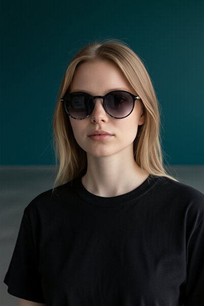 Marco Salvadori Round Model Leopard Patterned Black Women's Sunglasses