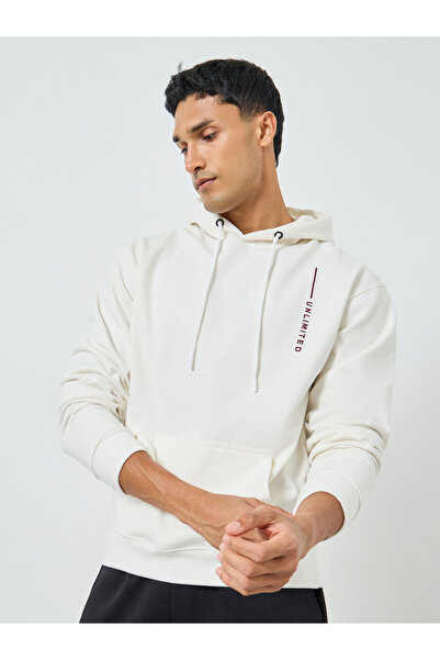 Styli Men White Embroidered Relaxed Fit Hoodie