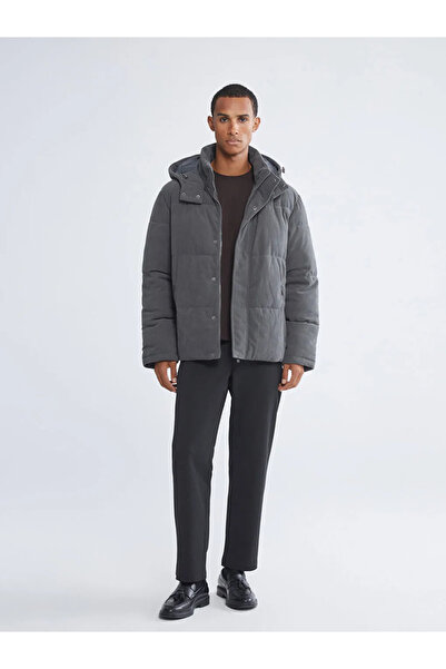 LC Waikiki Anthracite Comfortable Fit Stand Collar Velvet Men's Puffer Coat