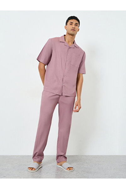 Styli Men Solid Relaxed Fit Shirt and Pyjama Set