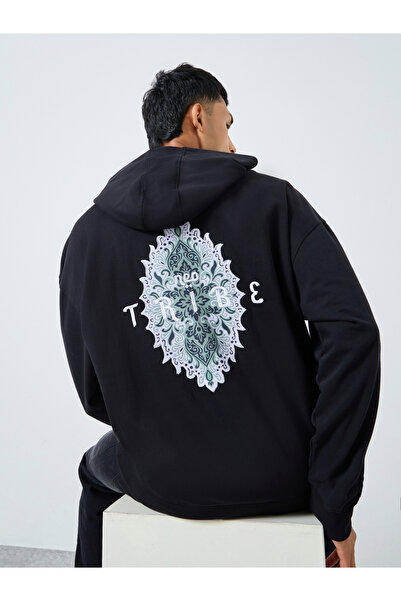 Styli Men Black Oversized Heavy Fleece Hoodie