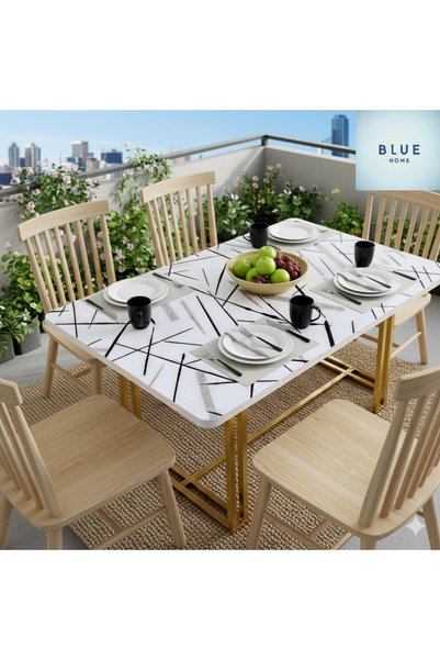 Blue Home Pvc Marble Patterned 1.2 mm Thick Tablecloth Stain Resistant Non-Slip Wipeable