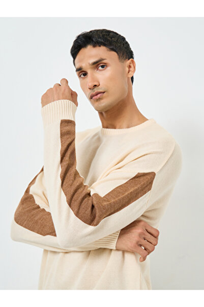 Styli Men Brown Color Block Sleeve Oversized Sweater