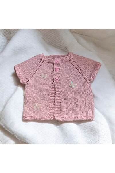 The Cloudish Shop Baby Hand Knitted Vest Pink Glitter Thread Sequin Butterfly...