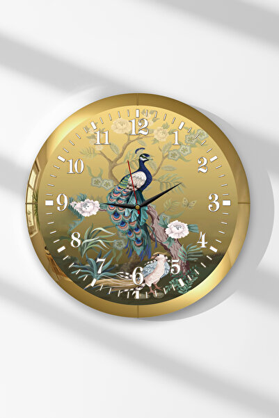 Zevahir Mobilya Dekorasyon Ceas de perete rotund din MDF cu tematică păun, cu...