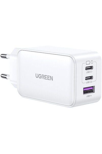 Ugreen USB-A QC 3.0, 2xUSB-C PD GaN 65W, 3.25A - Alb