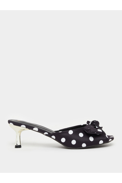 Styli Women Black Polka Dot Kitten Heel Sandals
