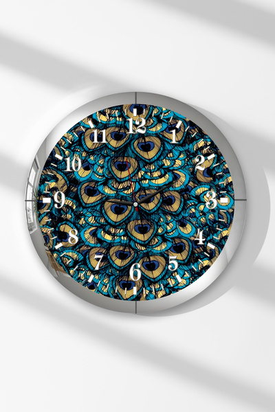 Zevahir Mobilya Dekorasyon Silver Framed Peacock Feather Themed Round Mdf Wal...