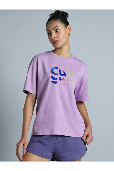 Cult By Styli تيشيرت نسائي فضفاض مطبوع قصة فضفاضة شعار ماركة بيربل