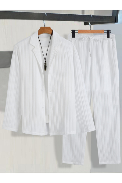 Take Two By Styli طقم رجالي أبيض من البليزر والبنطلون بنقشة مميزة