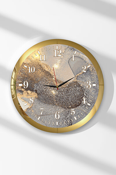 Zevahir Mobilya Dekorasyon Gold Çerçeveli Soyut Saat Temalı Yuvarlak MDF Duva...