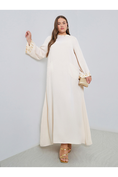 Styli Plus Size Foil Trim Jalabiya with Pocket