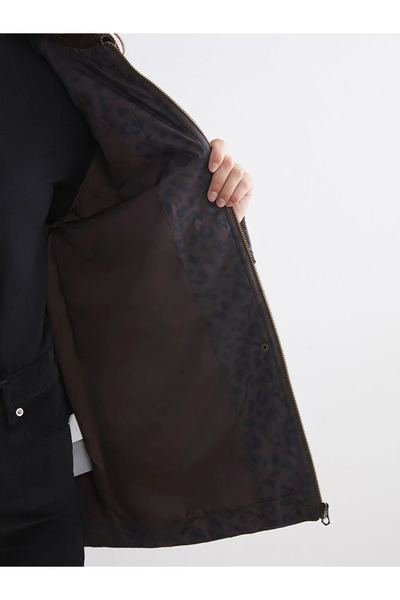 LC Waikiki Velvet Shirt Collar Patterned Women's Puffer Coat