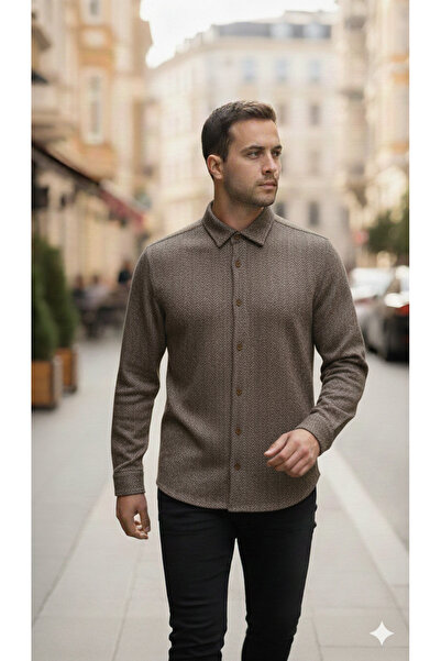 mavisima erkek giyimi Textured Slim Fit Men's Casual Shirt – Sage Green