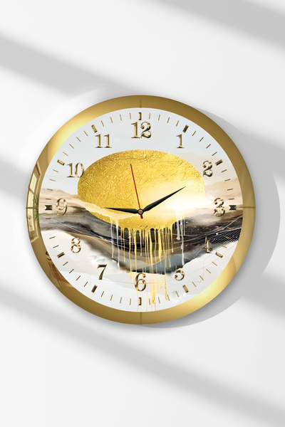 Zevahir Mobilya Dekorasyon Gold Framed Golden Horizon Themed Round Mdf Wall C...