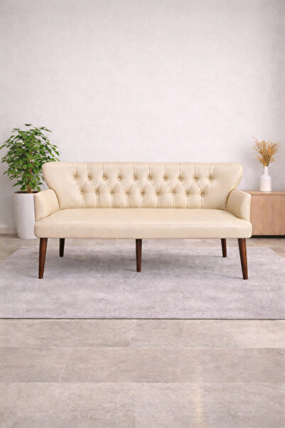 Azra Mobilya Roma Üçlü Koltuk – Deri Döşeme – Ahşap Ayaklı – 150 cm – Ofis ve...