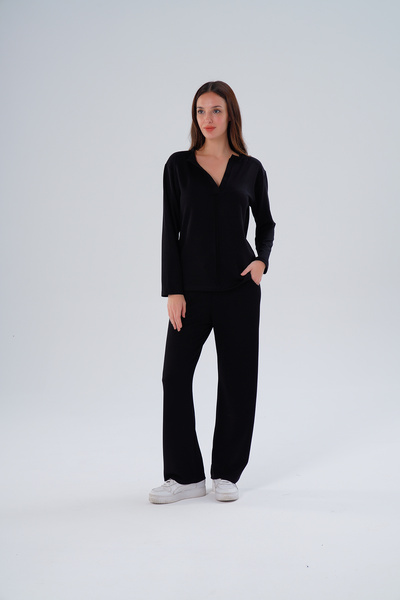 Paw Garage طقم نسائي عالي الجودة من قماش المودال ذو ياقة رقبة كبيرة الحجم - 1004