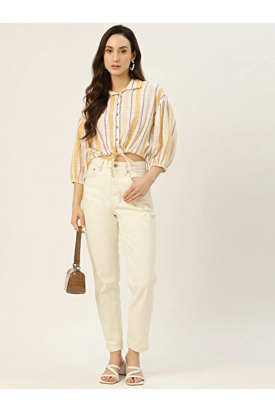 RUE COLLECTION By Styli Women Striped Tie-Front Crop Top