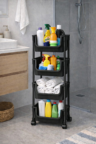 Mim Life رف منظم بـ4 طبقات مع عجلات، منظم حديث للمخزن، رف للمطبخ، خزانة للألعاب