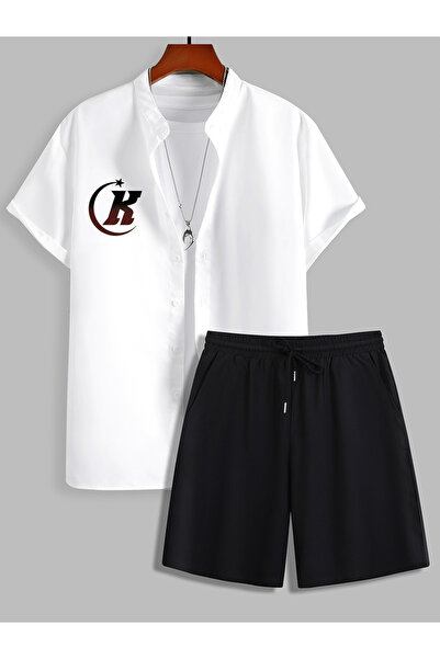 Take Two By Styli Men White Printed Shirt and Shorts Co-Ords