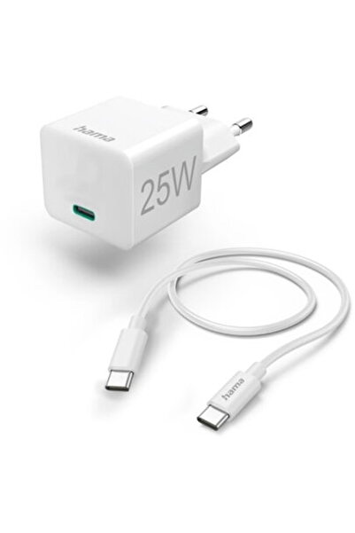 Hama Fast Charger with USB-C Charging Cable, Mini Charger, PD, 25W, 1.5m, white