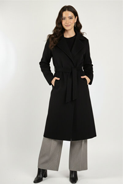 kikirik معطف نسائي طويل من الكشمير موديل قصة فضفاضة مع جيوب وحزام