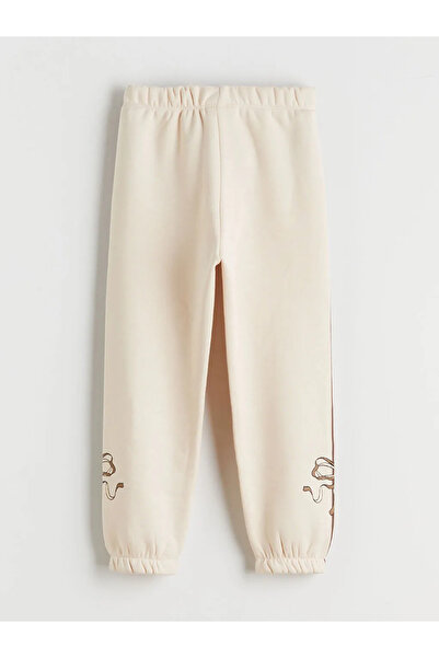 LC Waikiki Brown Elastic Waist Bow Printed Girls' Tracksuit Bottoms 2-Piece