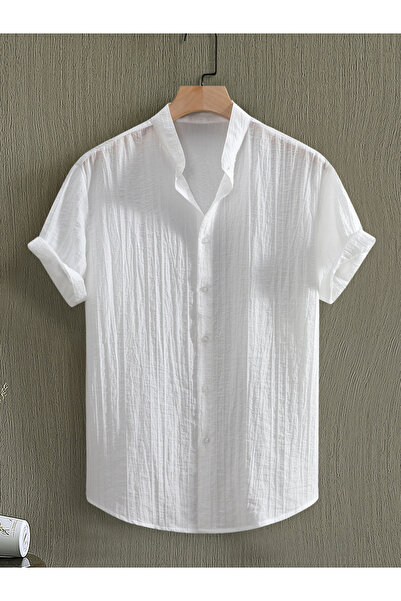 Take Two By Styli Men Textured White Short Sleeve Shirt