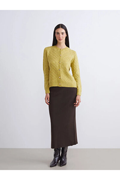 LC Waikiki Green Crew Neck Self Patterned Women's Knitwear Cardigan