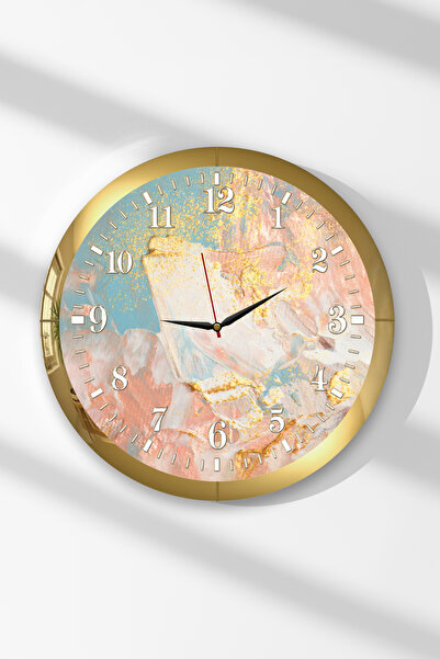 Zevahir Mobilya Dekorasyon Gold Framed Pastel Dreams Themed Round Mdf Wall Clock