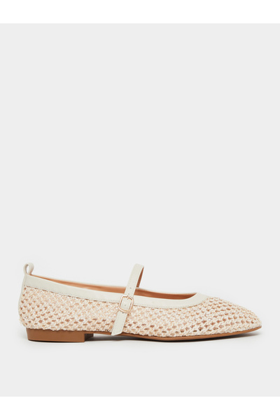 Styli Beige Woven Ballerina Flats