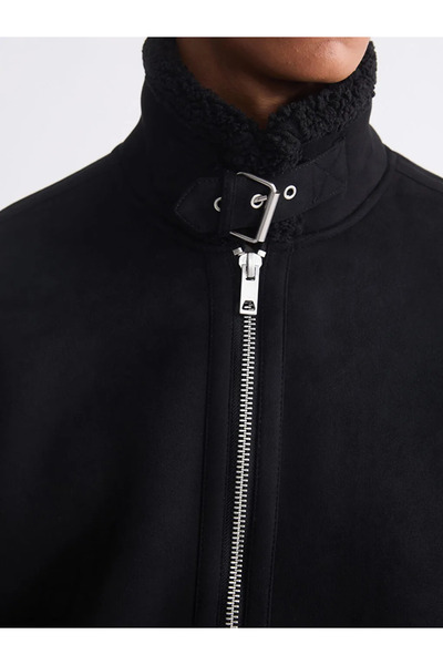 LC Waikiki Standard Pattern Fur Collar Suede Men's Coat