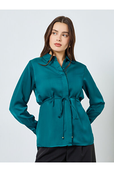 Styli Women Teal Long Sleeve Shirt with Drawstring