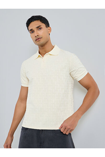 Styli Men Beige Textured Knit Polo