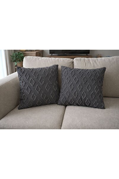 bufidik Κάλυμμα μαξιλαριού ανθρακί με υφή λινό και σχέδιο μπακλαβά, διπλό 43x43