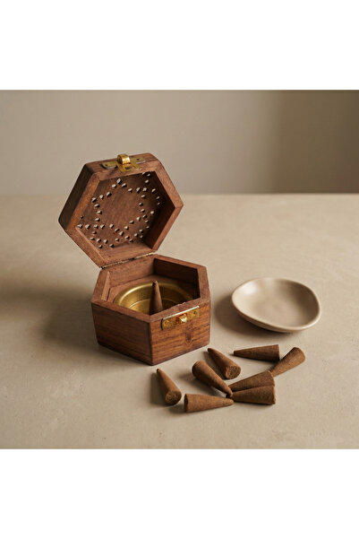 memyap Ahşap Konik Tütsü Kutusu | Kapaklı Dekoratif Konik Tütsülük | Tütsü Sa...