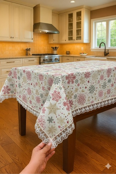 Rona Home Modern Classic Lace-Edged Elegant Tablecloth Stain-Resistant Worry-...