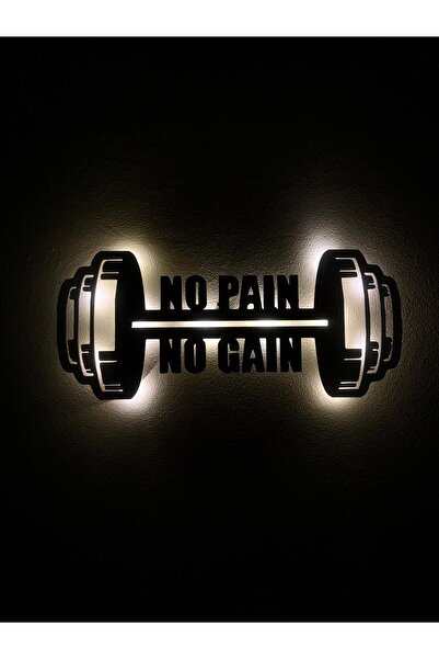 sem concept AA Pilli Ledli No Pain No Gain Dekoratif Duvar Yazısı, Ahşap Işık...