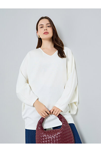 Styli Women White Batwing Sleeve Knit Top