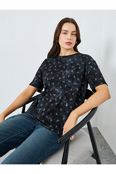 Styli Women Grey Bow Print Oversized T-Shirt