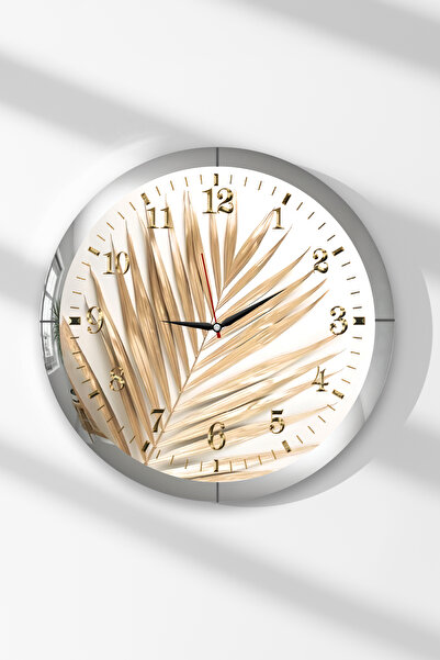Zevahir Mobilya Dekorasyon Silver Framed Dry Leaf Themed Round Mdf Wall Clock