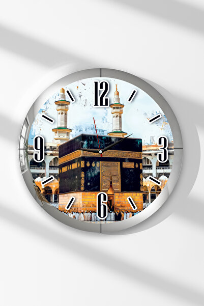 Zevahir Mobilya Dekorasyon Ceas de perete rotund din MDF cu tematică Kaaba, c...