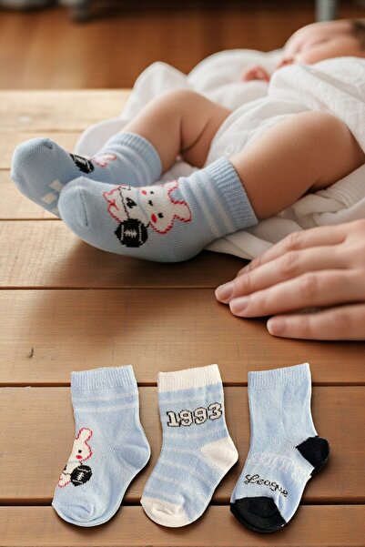 Esinti 3 Pairs of Colorful Patterned Cotton Girls and Boys Baby Socks