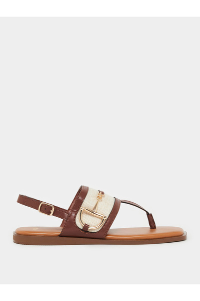 Styli Women Brown Flat Sandals with Equestrian Detail