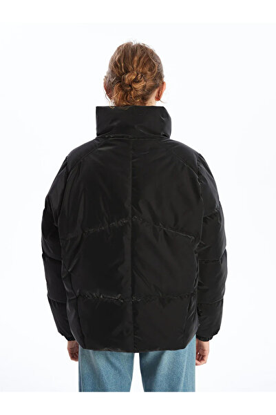 LC Waikiki Mock Neck Oversized Leather-Look Women's Puffer Jacket