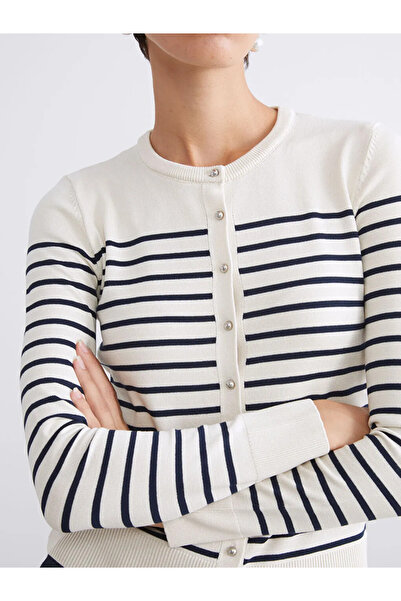 LC Waikiki Crew Neck Striped Women's Knitwear Cardigan