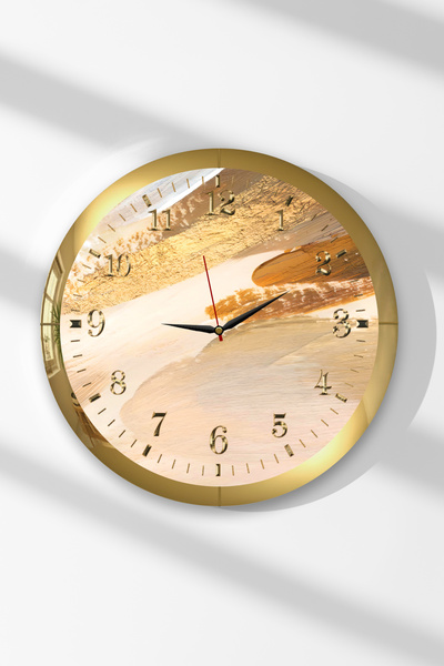 Zevahir Mobilya Dekorasyon Gold Framed Gold Flow Themed Round Mdf Wall Clock