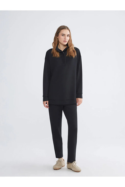 LC Waikiki Black Stand Collar Women's Sweatshirt Tunic