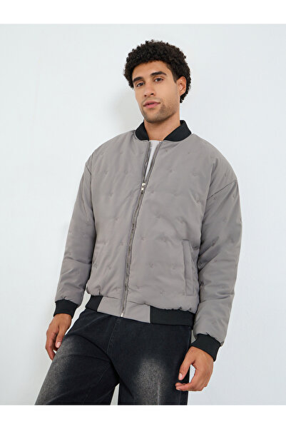 Styli Men Grey Relaxed Quilted Bomber Jacket